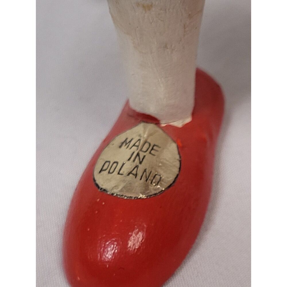 Vintage Poland Wooden Peg Dolls - Pair of 2 - Handpainted Traditional - Picture 5 of 5